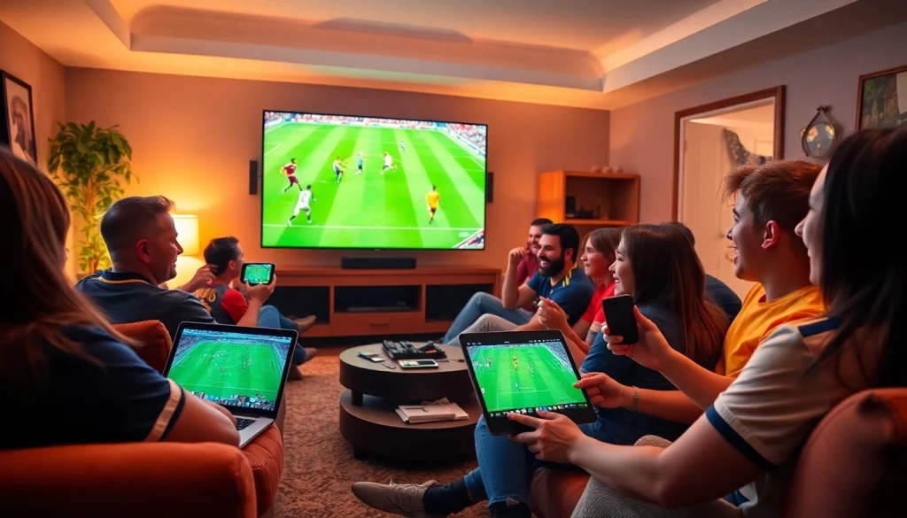 Socolive live football streaming experience with diverse fans enjoying matches on multiple devices.