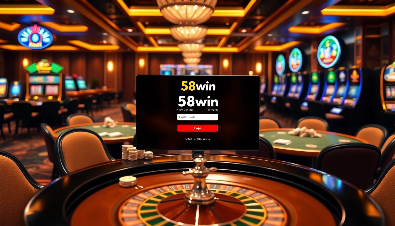 Excited players engaging in the 58win login process at luxury casino tables.
