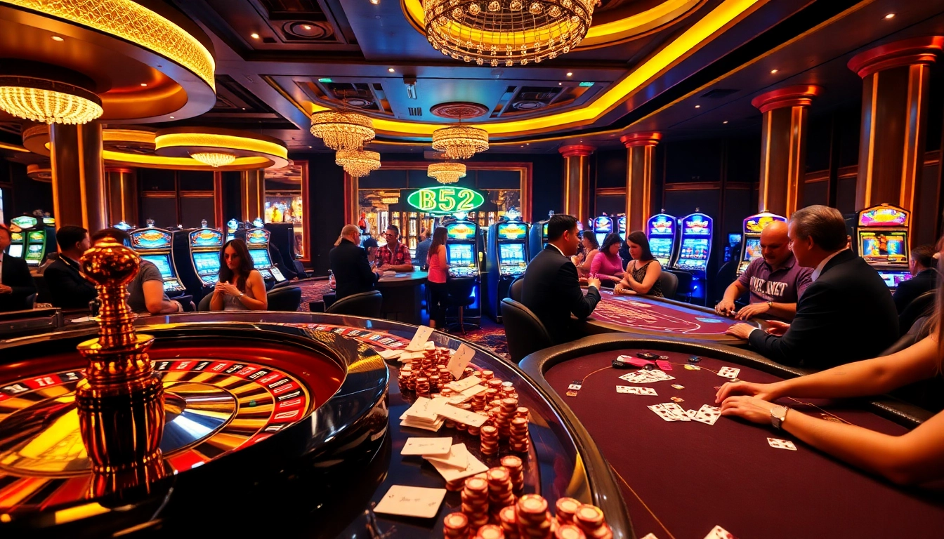 B52 Club players enjoying a thrilling casino atmosphere with vibrant games and excitement.