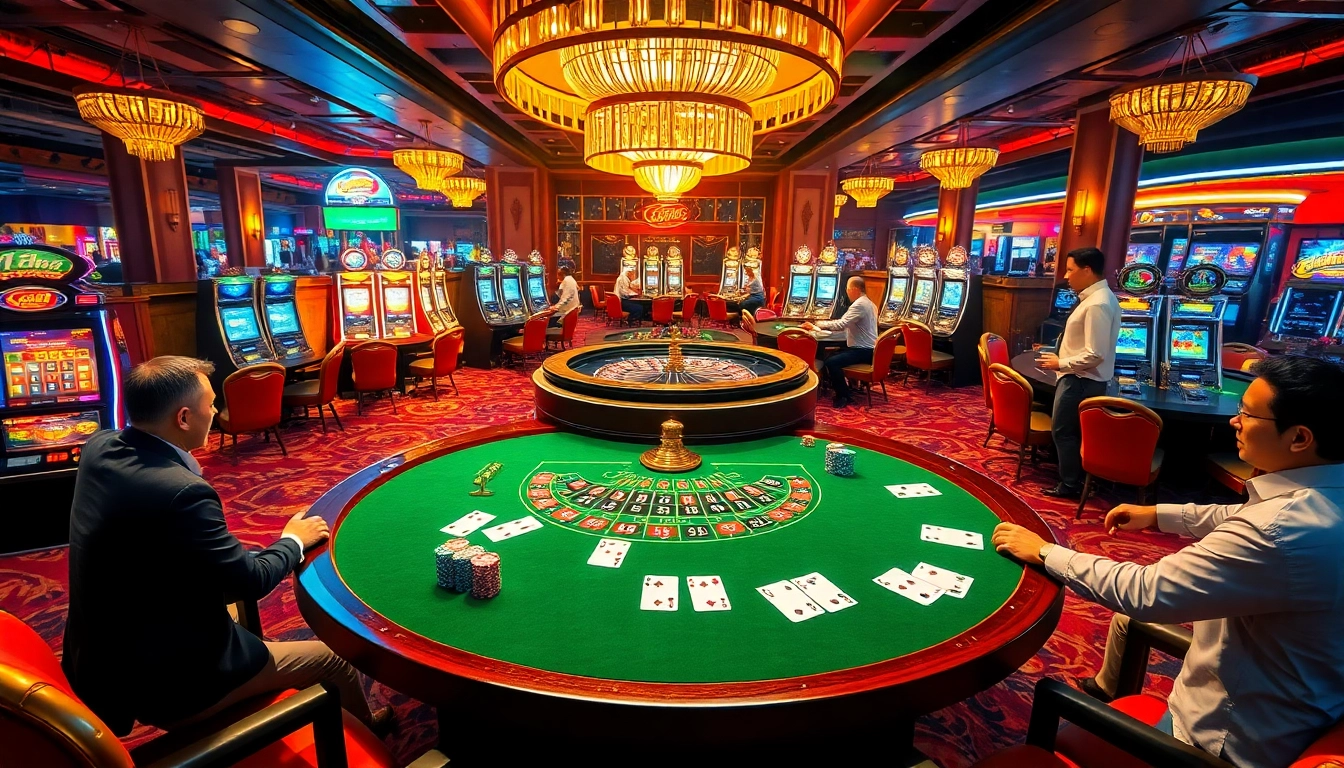 Experience the thrill of the GG88 casino with vibrant roulette, poker, and slot games in action.