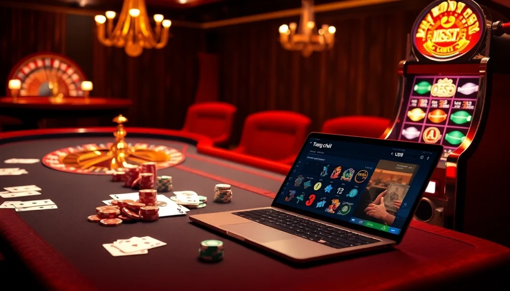Experience the excitement of online gaming with Trang chủ uu88 featuring poker chips and a roulette wheel.