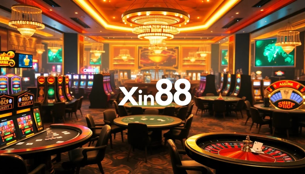 Experience the thrill of online gambling at Xin88 with vibrant casino tables and exciting slot machines.