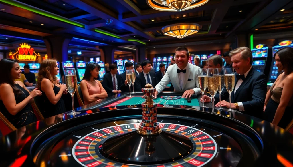 Experience the excitement of high-stakes gambling at 88VV with engaged players and vibrant casino settings.