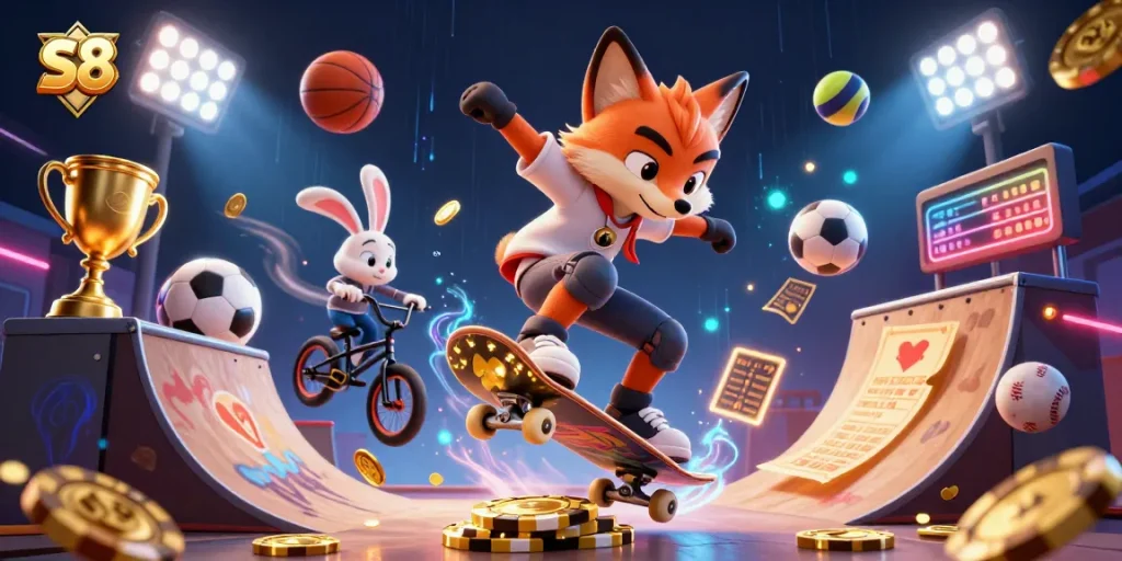 Experience thrilling wins at S8 with dynamic sports action and engaging casino graphics.
