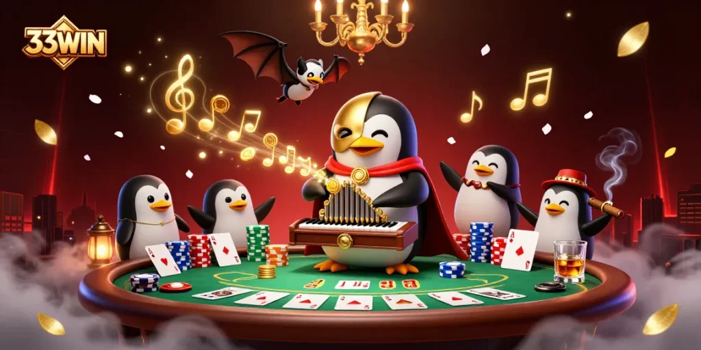 Experience thrilling gameplay at 33WIN with cartoon characters creating a vibrant casino atmosphere.