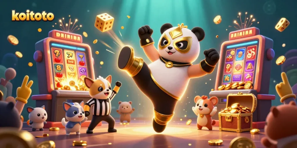 Koitoto engages players with high-energy gambling action, featuring dynamic cartoon characters and exciting game elements.